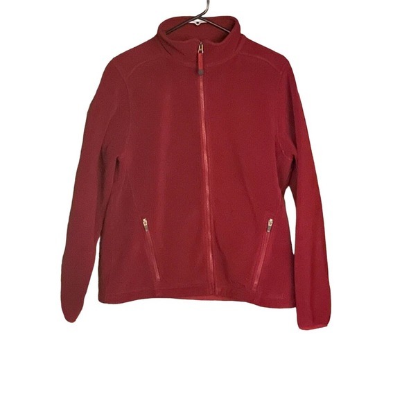 Vintage Y2K LL Bean Fleece Sweater Jacket Red Full Zip Women’s Size Medium - Picture 1 of 6